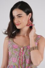 Meenakari Pink Kundan Drop Earrings for Womens