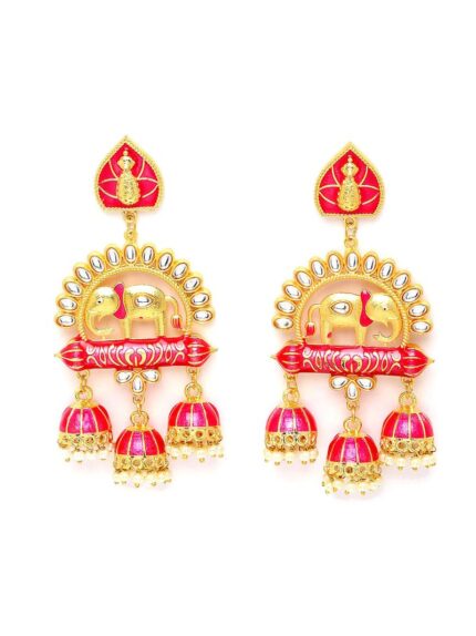 Elephant Shape Pink Jhumki Drop Earrings for Womens