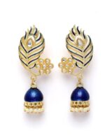Peacock Feather Pattern Blue Jhumki Drop Earrings for Womens