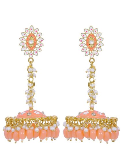 Orange Meenakari Jhumki Earrings for Womens