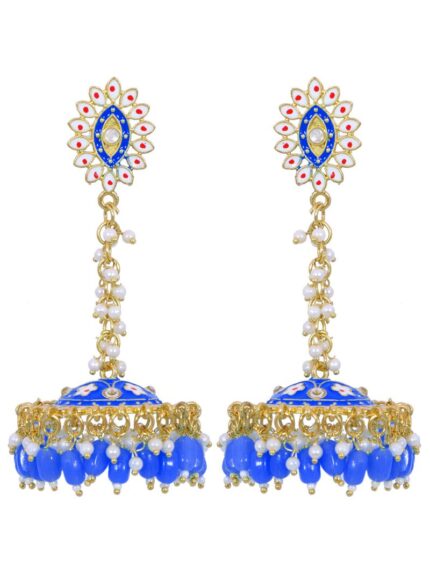 Blue Meenakari Jhumki Earrings for Womens