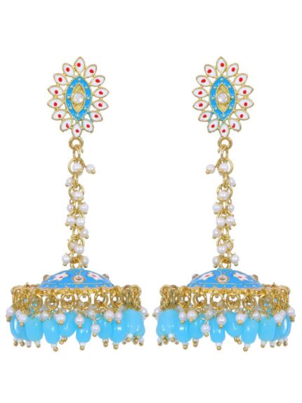 Sky Blue Meenakari Jhumki Earrings for Womens