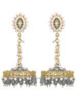 Gray Meenakari Jhumki Earrings for Womens