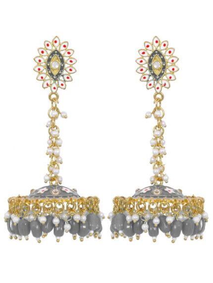Gray Meenakari Jhumki Earrings for Womens
