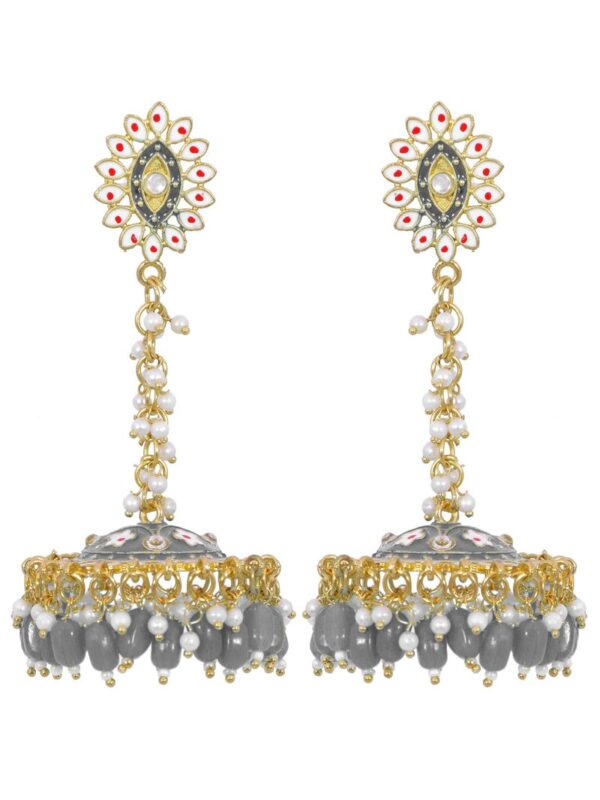 Gray Meenakari Jhumki Earrings for Womens