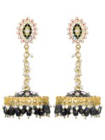 Black Meenakari Jhumki Earrings for Womens