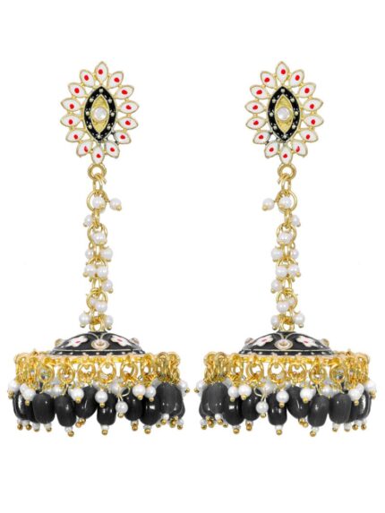 Black Meenakari Jhumki Earrings for Womens