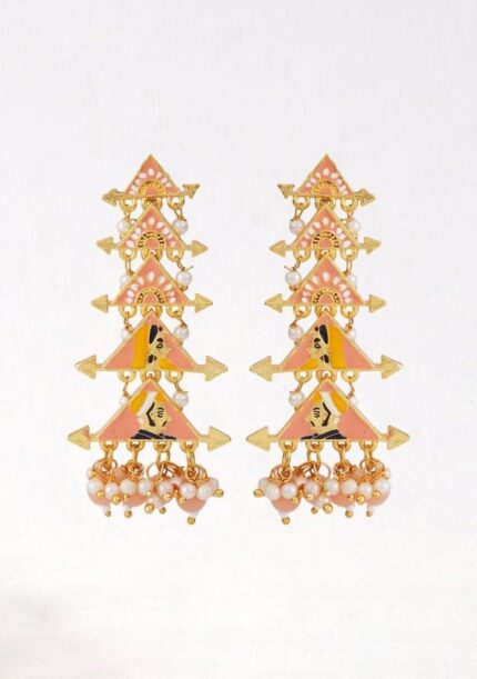 Orange Raja Rani Meenakari Drop Earrings for Womens