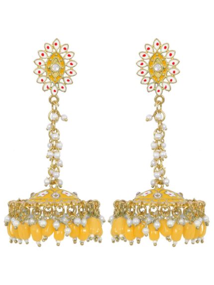 Yellow Meenakari Jhumki Earrings for Womens