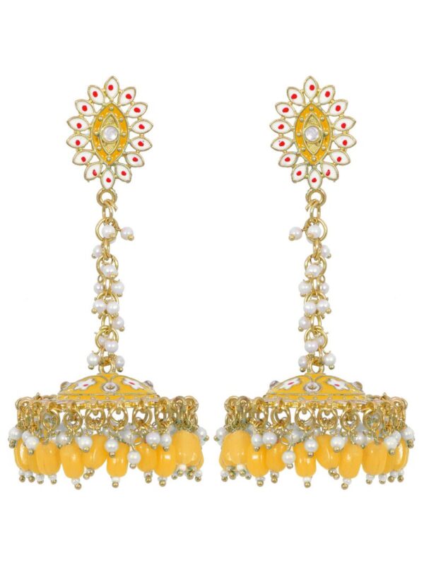Yellow Meenakari Jhumki Earrings for Womens