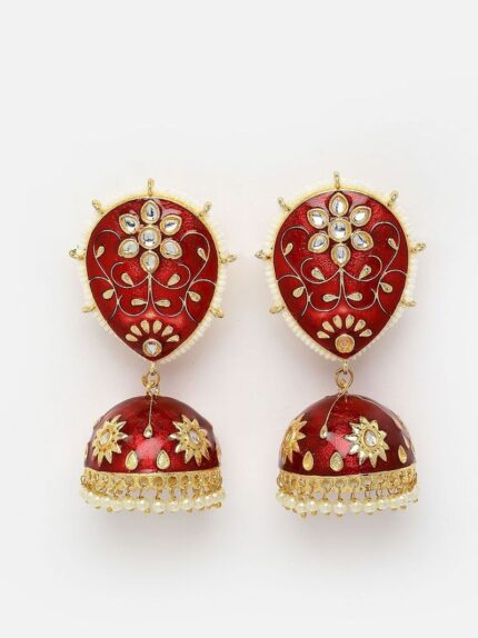 Maroon Jhumka Earrings for Womens