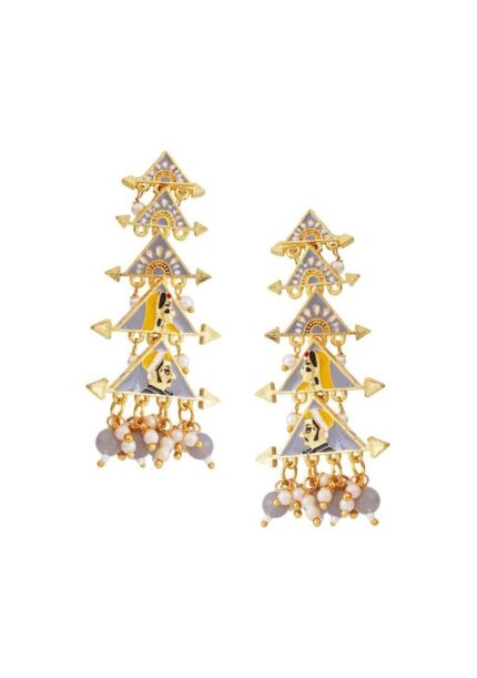 Gray Raja Rani Meenakari Drop Earrings for Womens