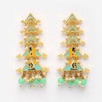 Light Green Raja Rani Meenakari Drop Earrings for Womens