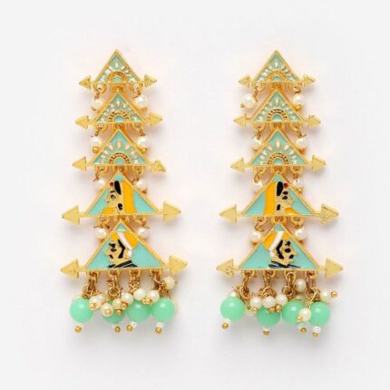 Light Green Raja Rani Meenakari Drop Earrings for Womens