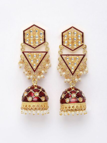 Maroon Meenakari Drop Earrings for Womens