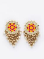 Mandala Pattern Floral Pink and Yellow Meenakari Drop Earrings for Womens