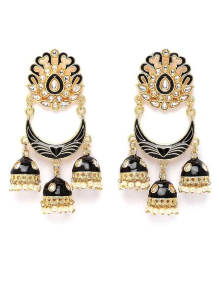 Black Meenakari Drop Earrings for Womens