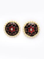 Black and Maroon Meenakari Stud Earrings for Womens
