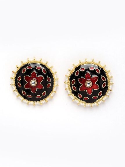Black and Maroon Meenakari Stud Earrings for Womens