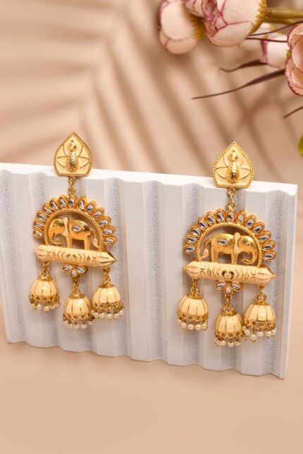 Elephant Shape Beige Jhumki Drop Earrings for Womens