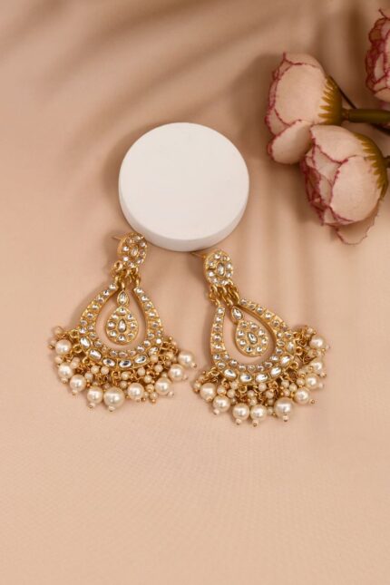 Golden Chandbali Earrings for Womens