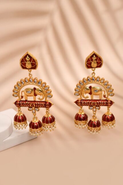 Elephant Shape Maroon Jhumki Drop Earrings for Womens