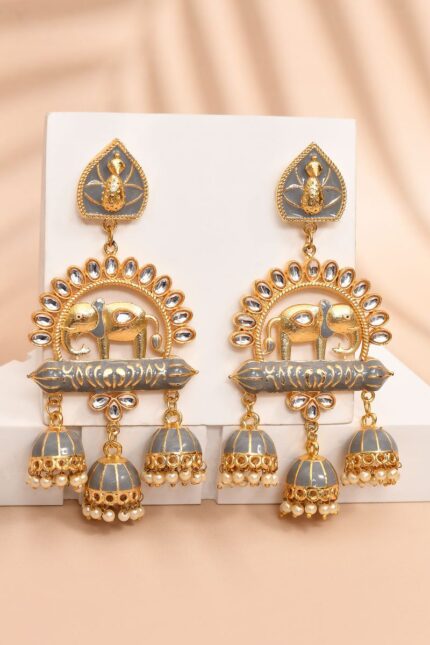 Elephant Shape Gray Jhumki Drop Earrings for Womens