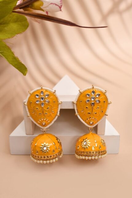 Yellow Jhumka Earrings for Womens