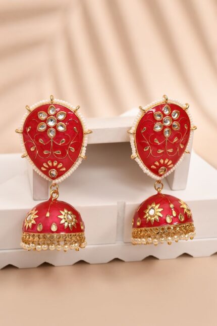 Red Jhumka Earrings for Womens