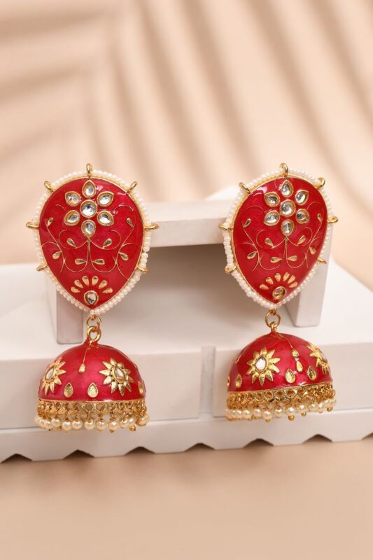 Red Jhumka Earrings for Womens
