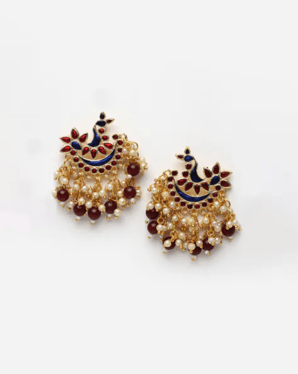 Maroon and Blue Meenakari Studs Earrings for Womens
