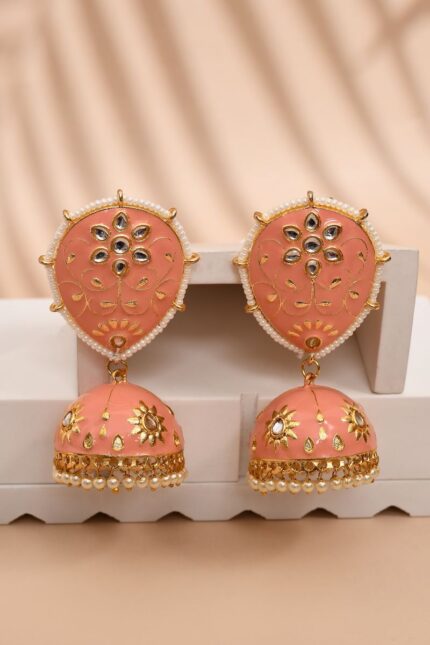 Orange Jhumka Earrings for Womens