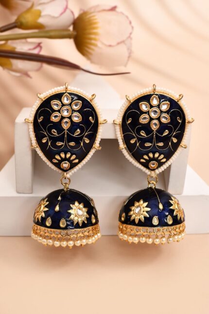 Dark Blue Jhumka Earrings for Womens