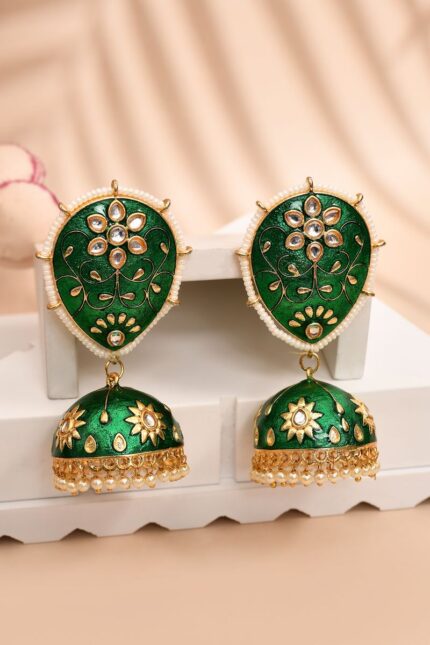 Dark Green Jhumka Earrings for Womens