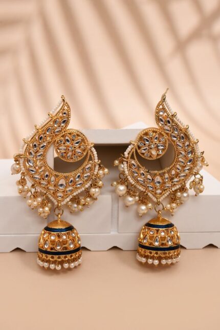 Peacock Dark Blue Jhumki Drop Earrings for Womens