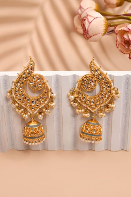 Peacock Gray Jhumki Drop Earrings for Womens