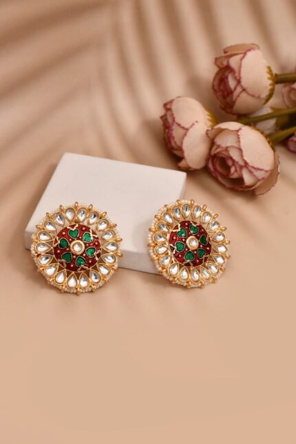 Peacock Maroon and Green Stud Earring Tops for Womens