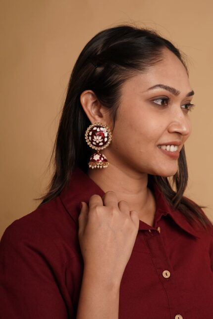 Meenakari Maroon Jhumki Earring for Womens
