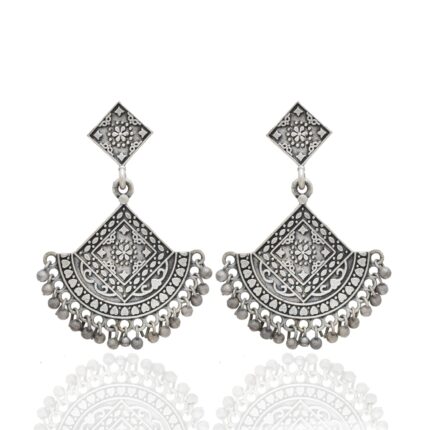 Oxidized Silver Drop Earrings for Womens