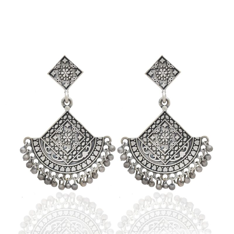 Oxidized Silver Drop Earrings for Womens
