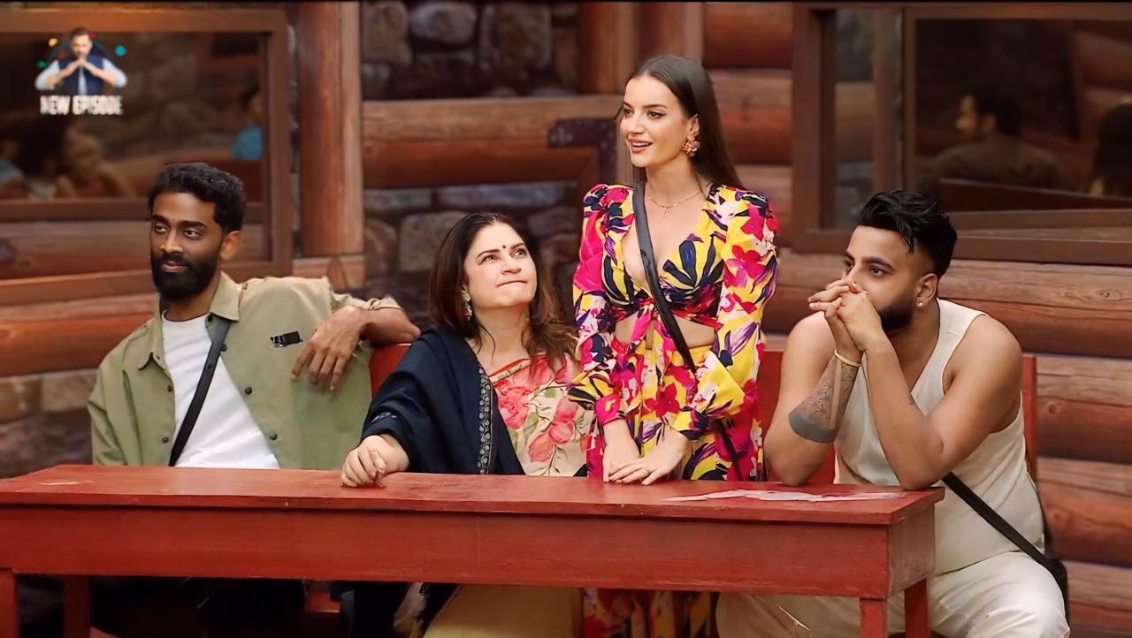 Natalia Janoszek with Kunickaa Sadanand, Shehbaz Badesha, and Pranit More in Bigg Boss 19 